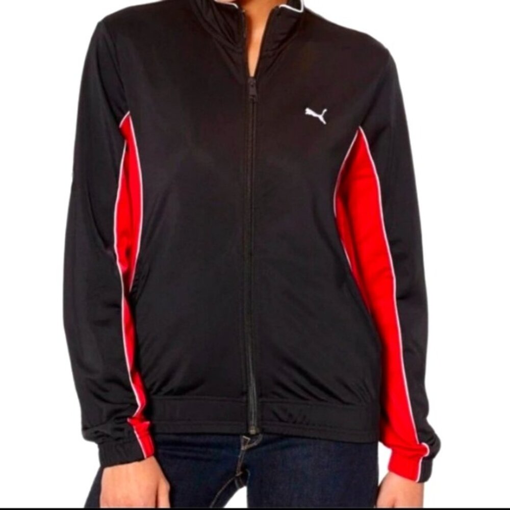 PUMA Full Zip | Athletic Workout Track Suit Jacket | Medium | Black and Pink
